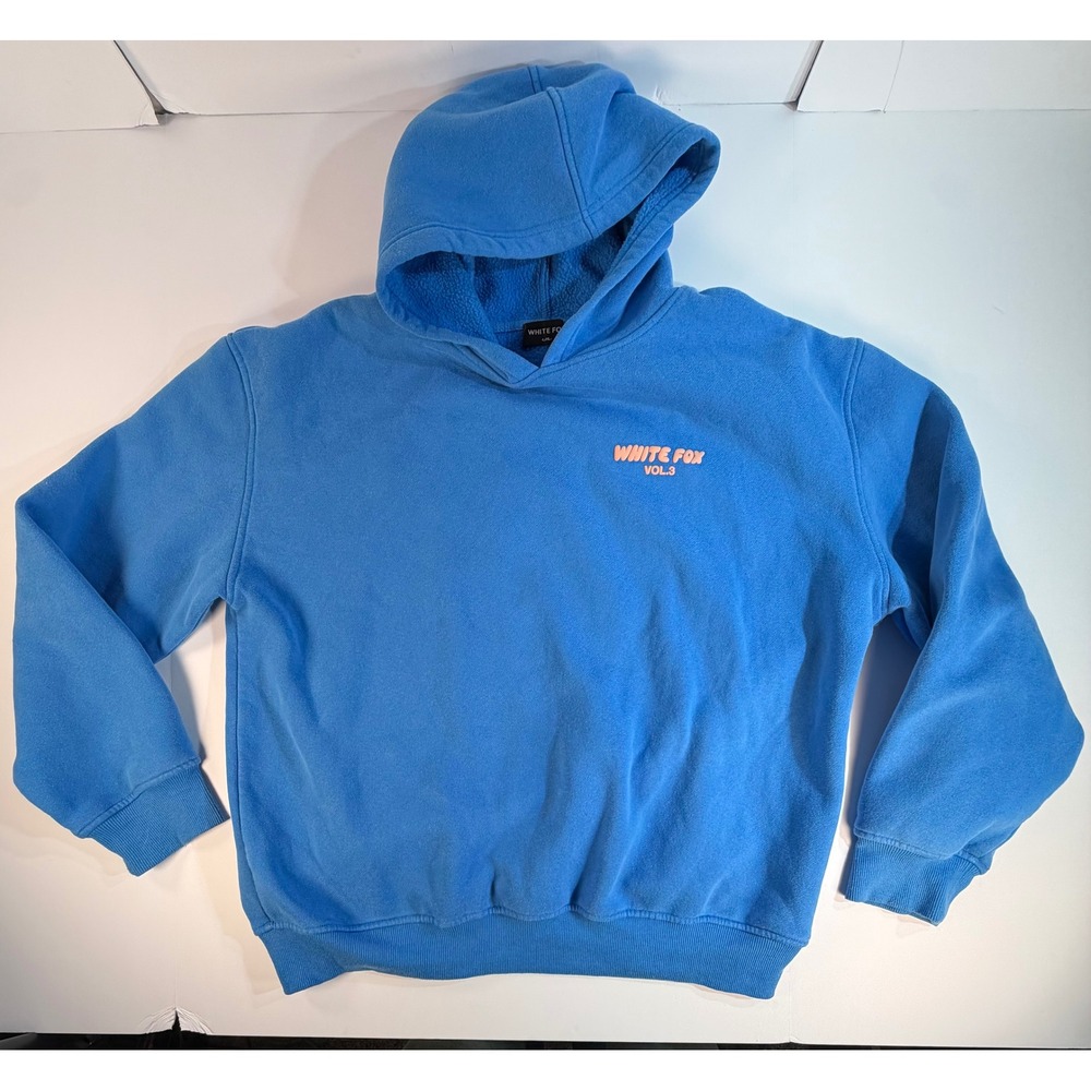 White Fox Vol.3 Hoodie Blue Peach Puff Print Oversized Pullover L/XL